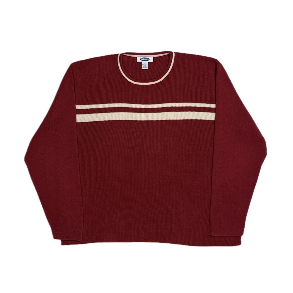 Vintage Y2K 2002 Old Navy cotton red white stripe knit Crewneck Sweater mens XL